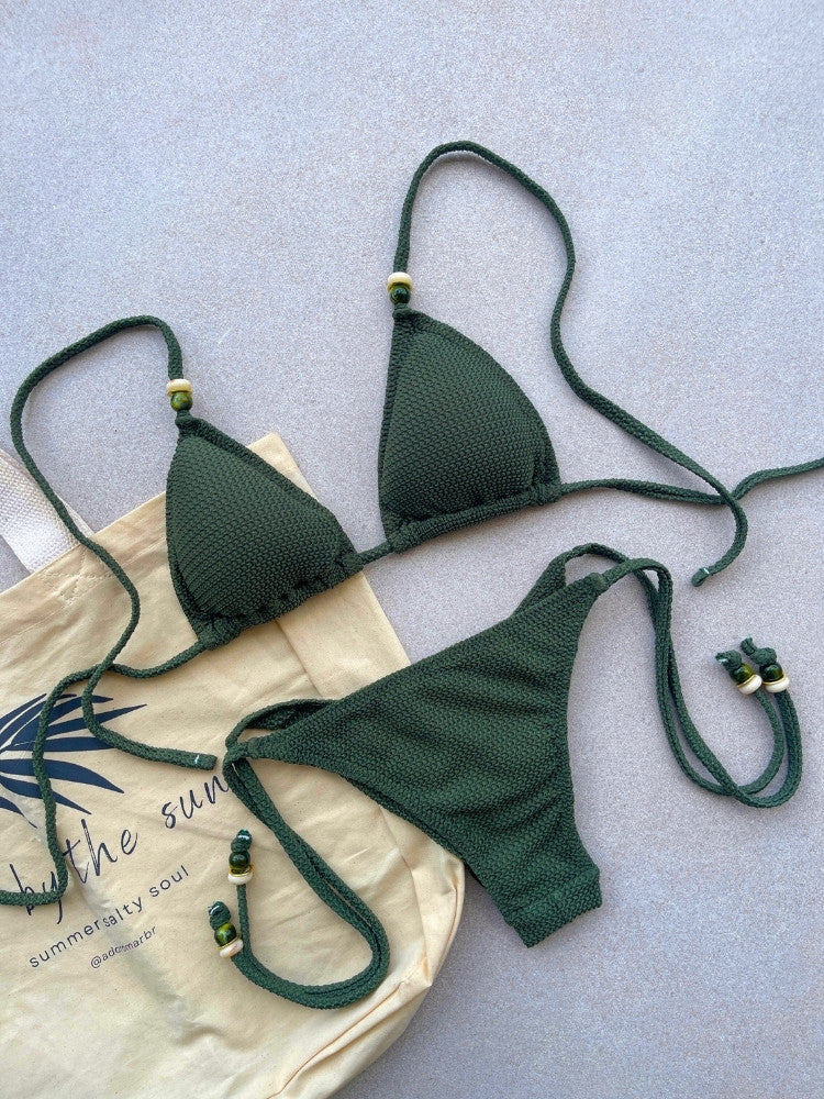 Carmel Rio Green Triangle Top & Tie Side Bottom Bikini Set
