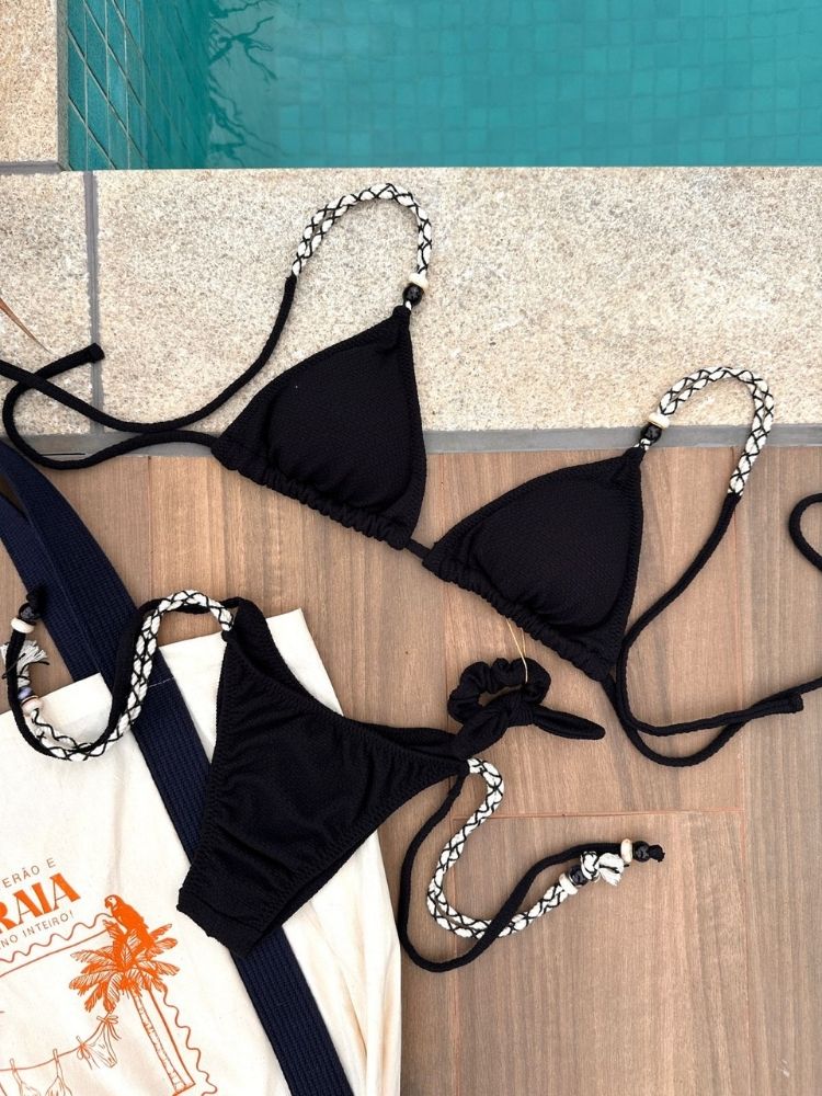 Biquíni Cortininha + Calcinha Lacinho Noronha Preto