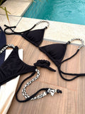 Noronha Black Cord Triangle Bikini Top & Tie Side Bikini Bottom Set