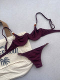 Carmel Wine Underwire Bikini Top & Adjustable Thong Bikini Bottom Set