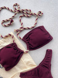 Carmel Wine Halter Cut Out Bikini Top & Brazilian High Cut Bottom Set