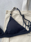 Noronha Black Cord Fixed Triangle Bikini Top & Brazilian High Cut Bottom Set
