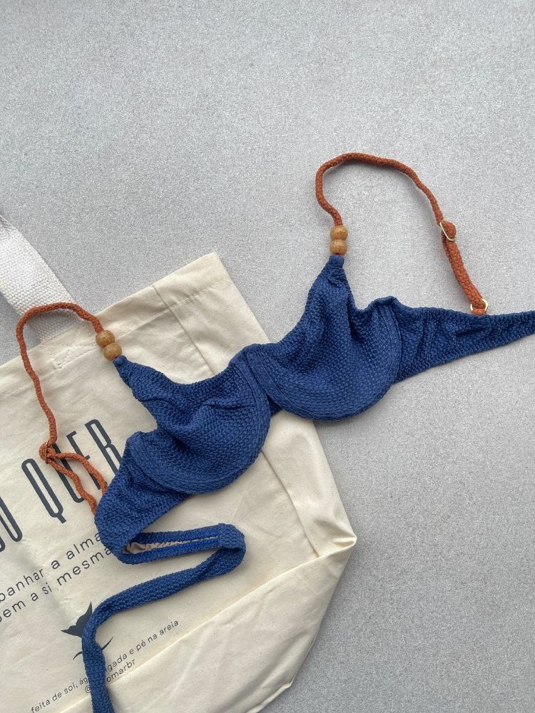 Blue Jeans Balconette Bikini Top & High-Waist Rope Bikini Bottom Set