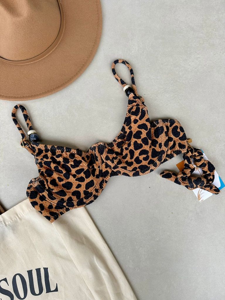 Leopard Balconette Bikini Top & High-Waist Rope Bikini Bottom Set