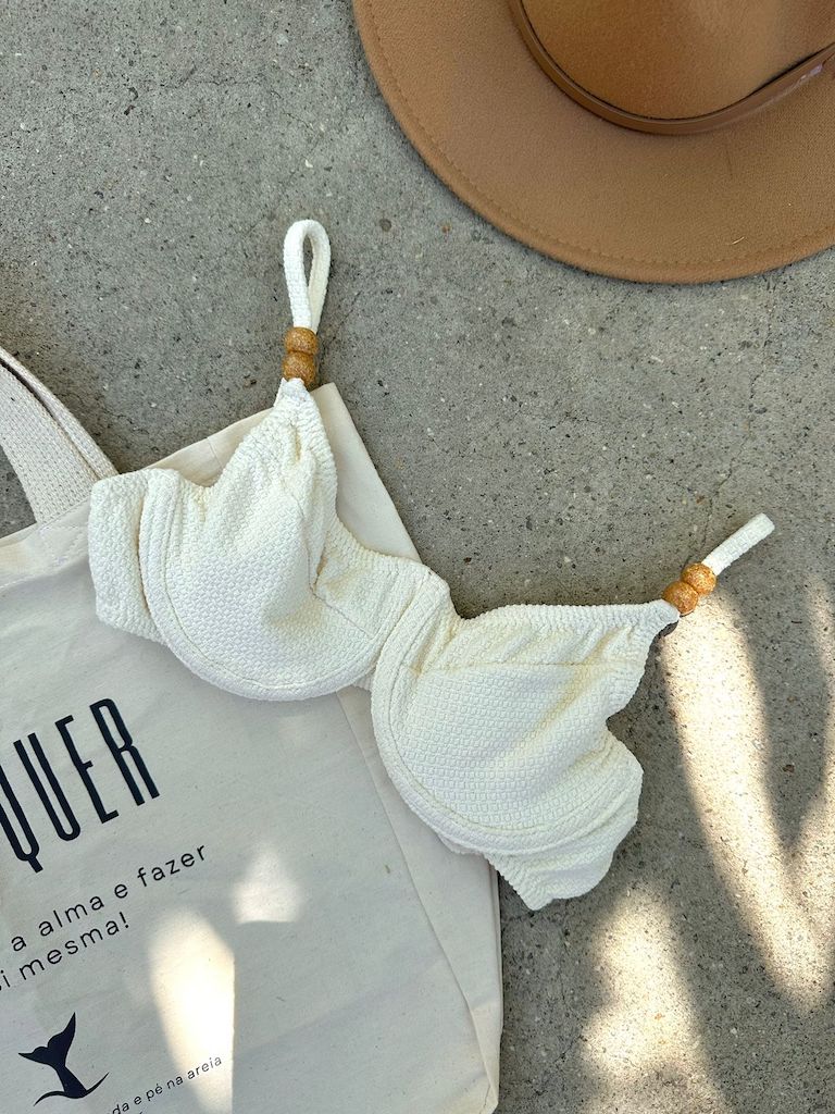 Organic Off-White Balconette Bikini Top & High-Waist Rope Bikini Bottom Set