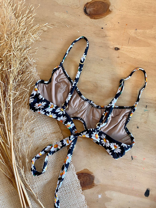 Push Up Bikini Top Black Flower